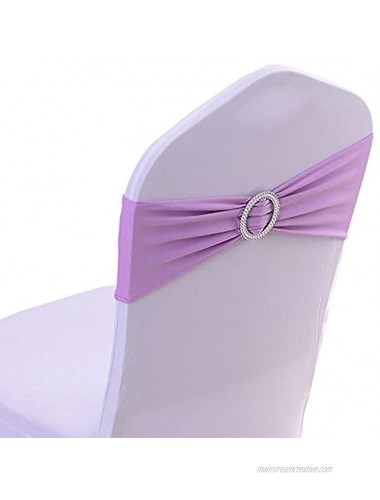 Joe&Lory 10 Pcs Stretch Spandex Chair Sashes Bands with Buckle Slider Sashes Bowfor Wedding Party Decoration Soft Sashes Light purple-10 pcs