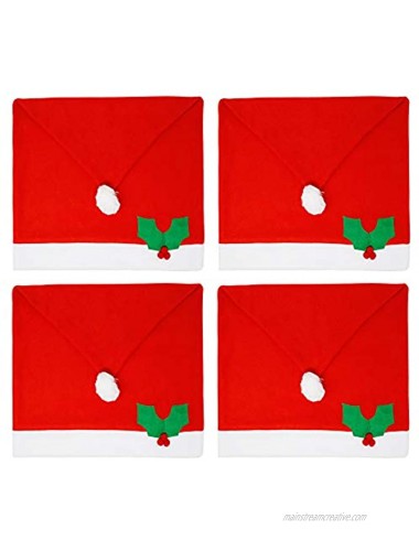 JOYIN 4 Pcs Christmas Chair Cover Santa Claus Hat w Two Door Handle Covers for Dining Chair Slipcovers Decorations Ornaments Set for Xmas Refrigerator Decoration Xmas Indoor Décor