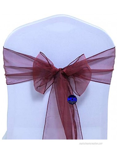 mds Pack of 100 Organza Chair Sashes Bow Sash for Wedding and Events Supplies Party Decoration Chair Cover sash -Burgundy
