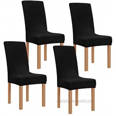 Obstal Black Stretch Spandex Dining Room Chair Covers – Set of 4 Universal Removable Washable Chair Seat Slipcovers Protector for Kitchen Ceremony Wedding Banquet Hotel and Party