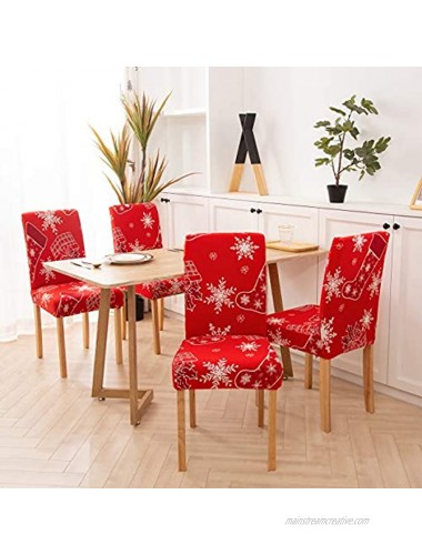 Ogrmar 4PCS Stretch Removable Washable Dining Room Chair Protector Slipcovers Christmas Decoration Home Decor Dining Room Seat Cover