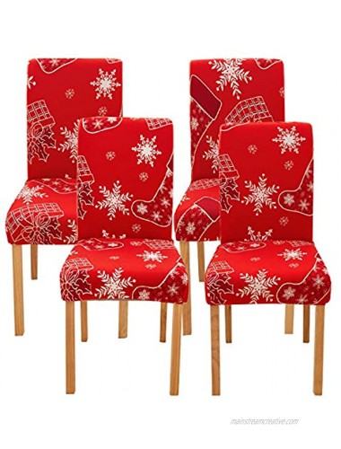 Ogrmar 4PCS Stretch Removable Washable Dining Room Chair Protector Slipcovers Christmas Decoration Home Decor Dining Room Seat Cover