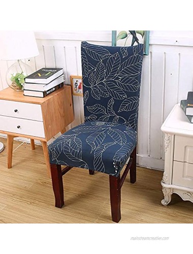 Printed Dining Chair Slipcovers Removable Washable Soft Spandex Stretch Chair Covers Banquet Chair Seat Protector Slipcover for Kitchen Home Hotel Set of 6 Blue Leaves