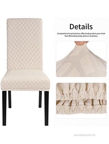 SearchI Dining Chair Covers Stretch Jacquard Parsons Chair Slipcovers Seat Protector Set of 6 Removable Washable Spandex Kitchen Chair Covers for Dining Room （Beige）