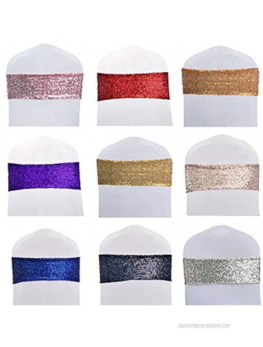 SheYang High Elastic Sequin Chair Sashes Bling Bling Chair Sashes Soft Strecth Sequin Material Shining Sequin Chair Bows for Party Decoration Home 12PCS Royal Blue