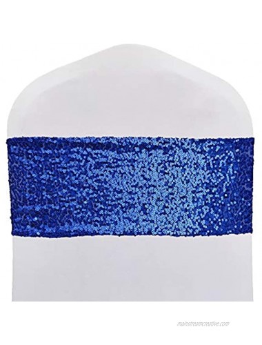 SheYang High Elastic Sequin Chair Sashes Bling Bling Chair Sashes Soft Strecth Sequin Material Shining Sequin Chair Bows for Party Decoration Home 12PCS Royal Blue