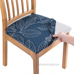 Smiry Printed Dining Chair Seat Covers Stretchy Removable Washable Upholstered Chair Seat Slipcover Protector Set of 6 Blue Leaves