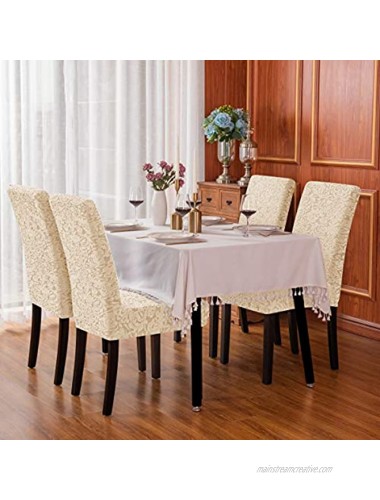 subrtex Dining Chair Slipcovers Jacquard Damask Washable Chair Cover Stretch Furniture Removable High Back Chair Protector for Kitchen 4pcs Damask Linen