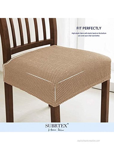 subrtex Dining Room Chair Seat Covers Stretch Chair Seat Cushion Slipcovers Furniture Protector Set of 2 Removable Washable for Dining Room Home Kitchen Khaki 2PCS