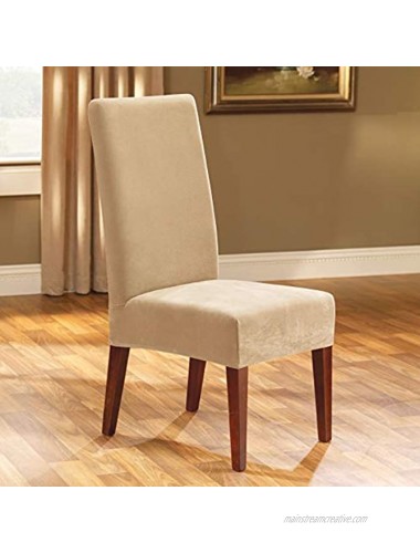 Sure Fit Cream Home Décor Stretch Pique Short Dining Room Chair One Piece Slipcover Form Fit Polyester Spandex Machine Washable Color 42 Inch Tall