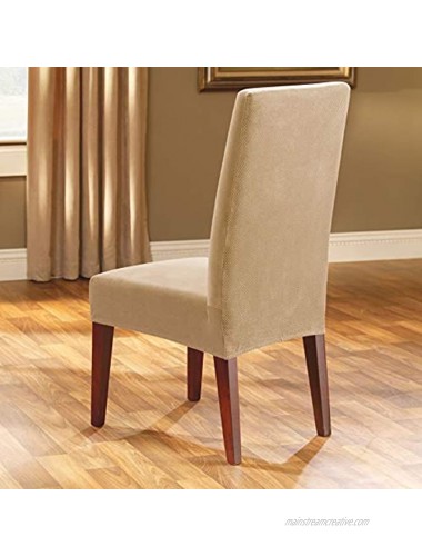 Sure Fit Cream Home Décor Stretch Pique Short Dining Room Chair One Piece Slipcover Form Fit Polyester Spandex Machine Washable Color 42 Inch Tall