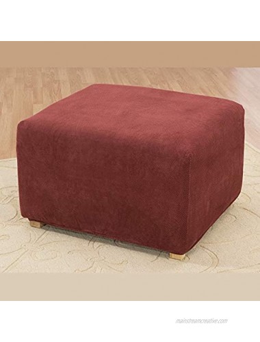 Surefit Home Décor Pique Box Cushion Oversized Ottoman One Piece Slipcover Stretch Form Fit Polyester Spandex Machine Washable Garnet Color