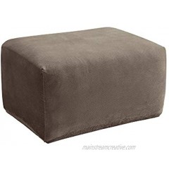 SureFit Home Décor SF45544 Pique Box Cushion Oversized Ottoman Covers Slipcover Stretch Form Fit Polyester Spandex Machine Washable One Piece Taupe Color 1