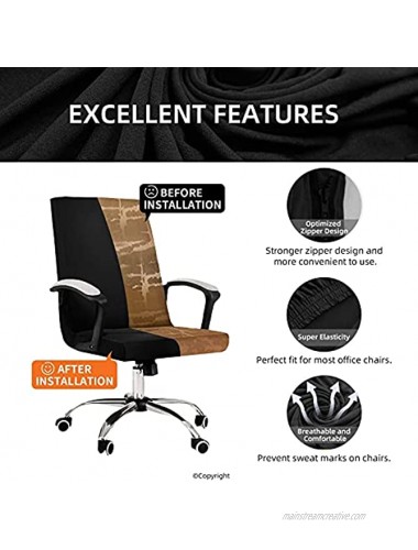 Water Resistant Stretch Computer Office Chair Cover with Durable Zipper Universal Washable Removable Spandex Rotating Boss Chair Slipcovers Anti-dust Soft Desk Chair Seat Protector for Dogs Cats