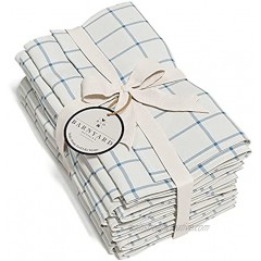 Barnyard Designs Set of 12 Windowpane Cloth Napkins 100% Cotton Rustic Farmhouse Style Fabric Mats for Dining Table Decoration Light Blue White 20” x 20”