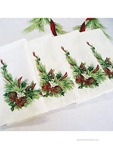 Benson Mills Christmas Ribbons Engineered Printed Fabric Napkins Set of 4 19x19