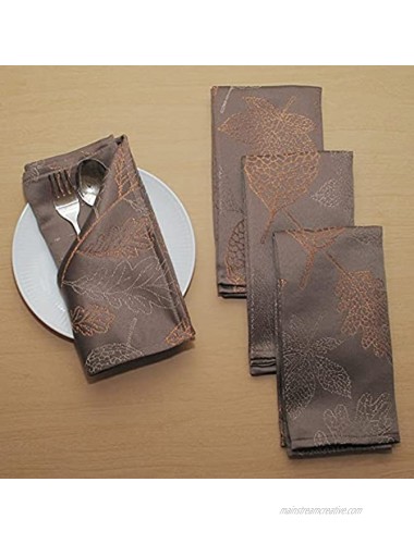 CAIT CHAPMAN HOME COLLECTION Harvest Leaf Yarn Dyed Metallic Jacquard Woven 18x18 Napkin Set of 4 Brown