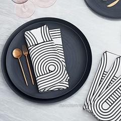 Cloth Dinner Napkins White Washable and Reusable Soft Cotton Table Napkin Set of 4 Unique Contemporary line Prints for Decoration or Everyday Use 19 Inch