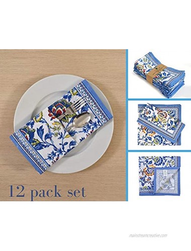 Cloth Napkins Set of 12 Cotton Linen Blend Printed Dinner Napkins Perfect for Parties Dinners Weddings Cocktail Christmas Napkins Cloth 20x20 Blue Floral