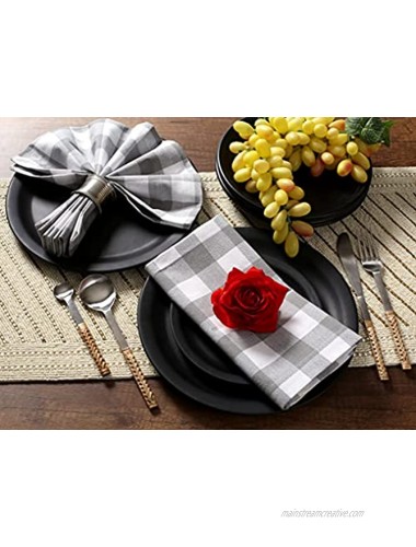 Cotton Clinic 20x20 Gingham Buffalo Check Cloth Dinner Napkins Pack of 12 100% Cotton Cocktail Napkins Wedding Dinner Napkins with Mitered Corners and Generous Hem Gray White