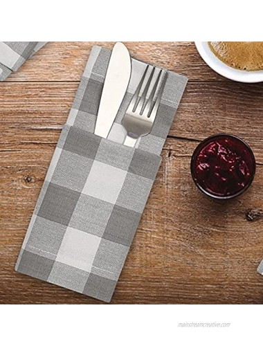 Cotton Clinic 20x20 Gingham Buffalo Check Cloth Dinner Napkins Pack of 12 100% Cotton Cocktail Napkins Wedding Dinner Napkins with Mitered Corners and Generous Hem Gray White