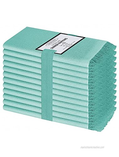 Cotton Clinic Cloth Dinner Napkins with Fringes – Perfect Everyday Use Table Linen – Soft Durable Washable – Ideal for Party Wedding Farmhouse Christmas Easter – Set of 12 20x20 in Aqua Blue