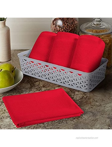 Cotton Clinic Premium Waffle Kitchen Towels 12 Pack – Soft Absorbent Quick Drying Table and Kitchen Linen Dish Towels Dish Cloths Tea Towels and Cleaning Towels with Hanging Loop – 16x28 Red