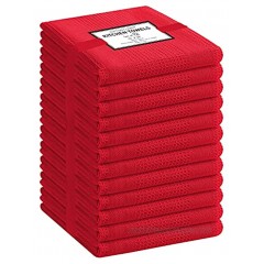 Cotton Clinic Premium Waffle Kitchen Towels 12 Pack – Soft Absorbent Quick Drying Table and Kitchen Linen Dish Towels Dish Cloths Tea Towels and Cleaning Towels with Hanging Loop – 16x28 Red