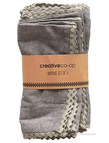 Creative Co-Op 18 Square Cotton Lace Set of 4 Napkins Charcoal 4 Count
