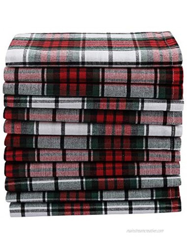 DG Collections Dinner Napkins 100% Cotton Over Sized Kitchen Napkins Set of 12 Pack 19 x 19 Inch Red White Green Plaid with Mitered Corner and Lint Free