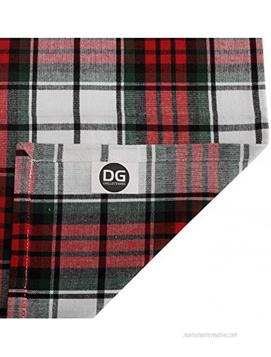 DG Collections Dinner Napkins 100% Cotton Over Sized Kitchen Napkins Set of 12 Pack 19 x 19 Inch Red White Green Plaid with Mitered Corner and Lint Free