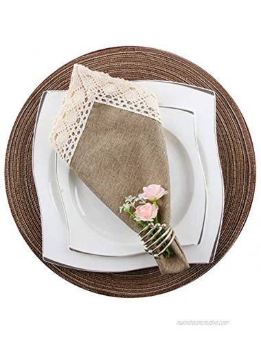 EHouseHome Dinner Cloth Napkins with Lace Trim Waterproof Spillproof Faux Linen Fabric Napkins,Set of 4 20 x 20 Inch,Flax