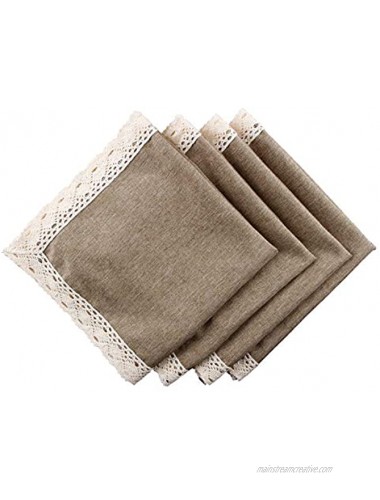 EHouseHome Dinner Cloth Napkins with Lace Trim Waterproof Spillproof Faux Linen Fabric Napkins,Set of 4 20 x 20 Inch,Flax