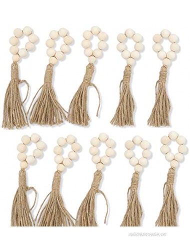 Elehere Beaded Napkin Rings Set of 12 Tassel Napkin Holder Boho Table Decor Gift Eco-Friendly Jute Twine Handmade