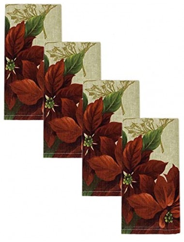 Elrene Home Fashions Festive Poinsettia Set of 4 Cloth Napkins 17 in x 17 in Multi