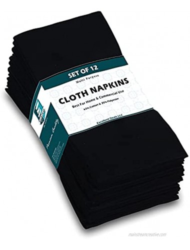 Excellent Deals Cloth Napkins 12 Pack Black- Fabric Napkins 18 x 18 Poly Cotton Dinner Napkins- Reusable Restaurant Napkins-Table Napkins- Weddings Napkins.