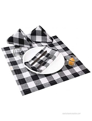 Gingham Buffalo Check Cloth Dinner Napkins Set of 12 100% Cotton Checkered Wedding Dinner Napkins with Mitered Corners and Generous Hem 18 x 18 Black White