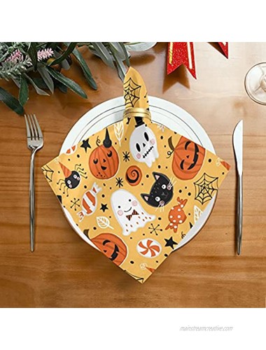 Halloween Pumpkin Ghost Cloth Napkins Washable Reusable Polyester Dinner Napkins 20 x 20 Inch for Home Weddings Parties Holiday Table Napkins Set of 6