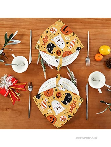 Halloween Pumpkin Ghost Cloth Napkins Washable Reusable Polyester Dinner Napkins 20 x 20 Inch for Home Weddings Parties Holiday Table Napkins Set of 6