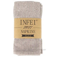 INFEI Narrow Striped Linen Cotton Dinner Cloth Napkins Set of 12 40 x 40 cm for Events & Home Use Brown