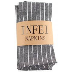 INFEI Soft White Striped Linen Cotton Dinner Cloth Napkins Set of 12 17 x 17 inches for Events & Home Use Black
