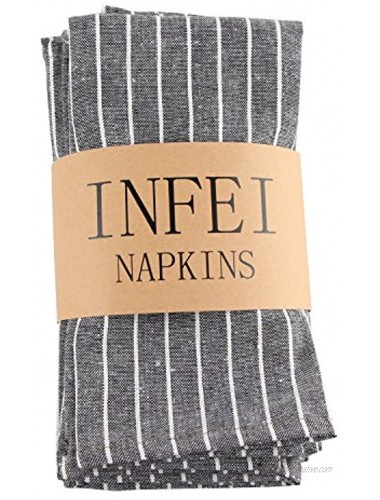 INFEI Soft White Striped Linen Cotton Dinner Cloth Napkins Set of 12 17 x 17 inches for Events & Home Use Black