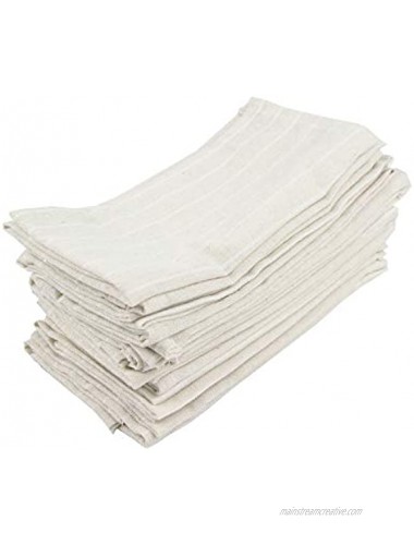 INFEI Soft White Striped Linen Cotton Dinner Cloth Napkins Set of 12 40 x 30 cm for Events & Home Use Beige
