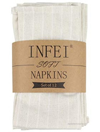 INFEI Soft White Striped Linen Cotton Dinner Cloth Napkins Set of 12 40 x 30 cm for Events & Home Use Beige