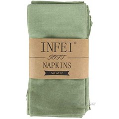 INFEI Solid Color Cotton Dinner Cloth Napkins Set of 12 17 x 17 inches for Events & Home Use Olive