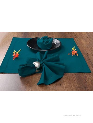 Native Fab Set of 12 Cloth Dinner Napkins Hemstitch 100% Cotton 18x18 Soft Comfortable Absorbent Restaurant Hotel Quality Wedding Dinner Napkins Easy Care Washable Teal Green