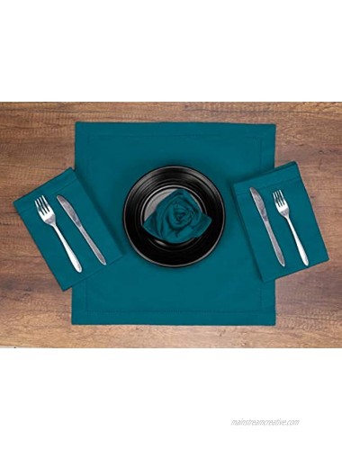 Native Fab Set of 12 Cloth Dinner Napkins Hemstitch 100% Cotton 18x18 Soft Comfortable Absorbent Restaurant Hotel Quality Wedding Dinner Napkins Easy Care Washable Teal Green