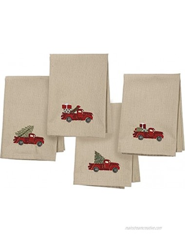 Primitives by Kathy Stitch Art Dinner Napkins Set Truck with Christmas Tree