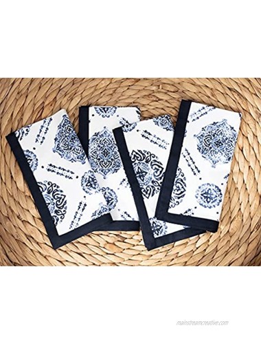Solino Home Provence Dinner Napkins – 20 x 20 in Set of 4 – Indigo Block Print Napkins Natural Fabric Machine Washable Handcrafted with Mitered Corners