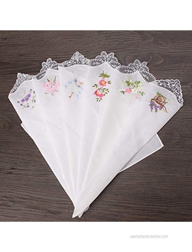 TanQiang Embroidered Butterfly Lace Flower Hankies 6PCS Vintage Cotton Women Napkin Floral Assorted Cloth Portable Ladies Handkerchief